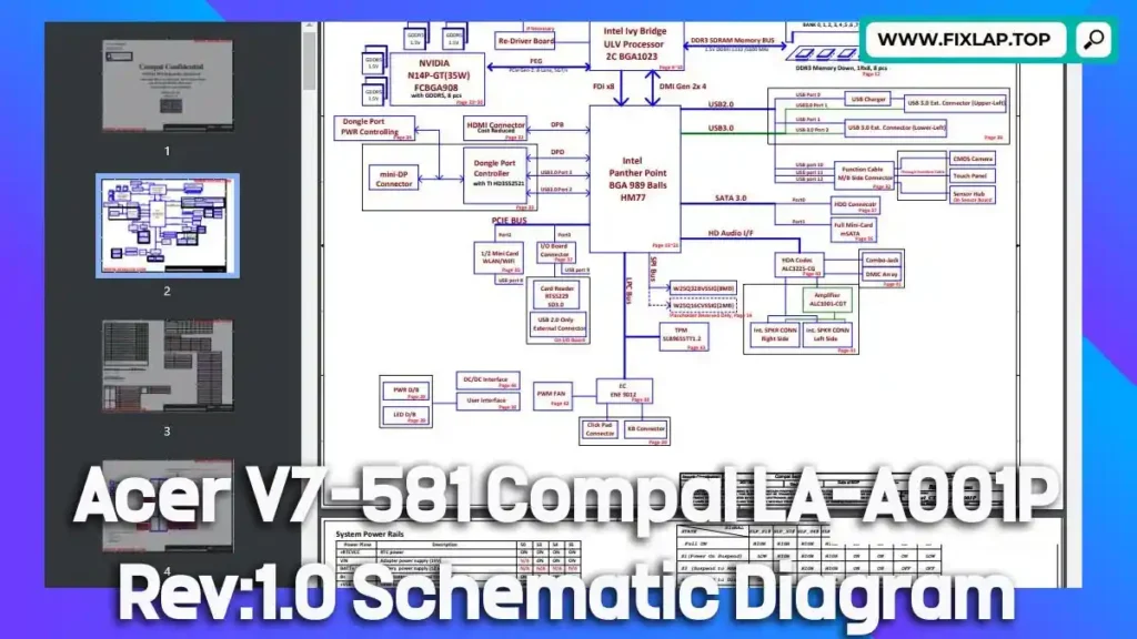 Acer V7-581 Compal LA-A001P Rev:1.0 Schematic Diagram